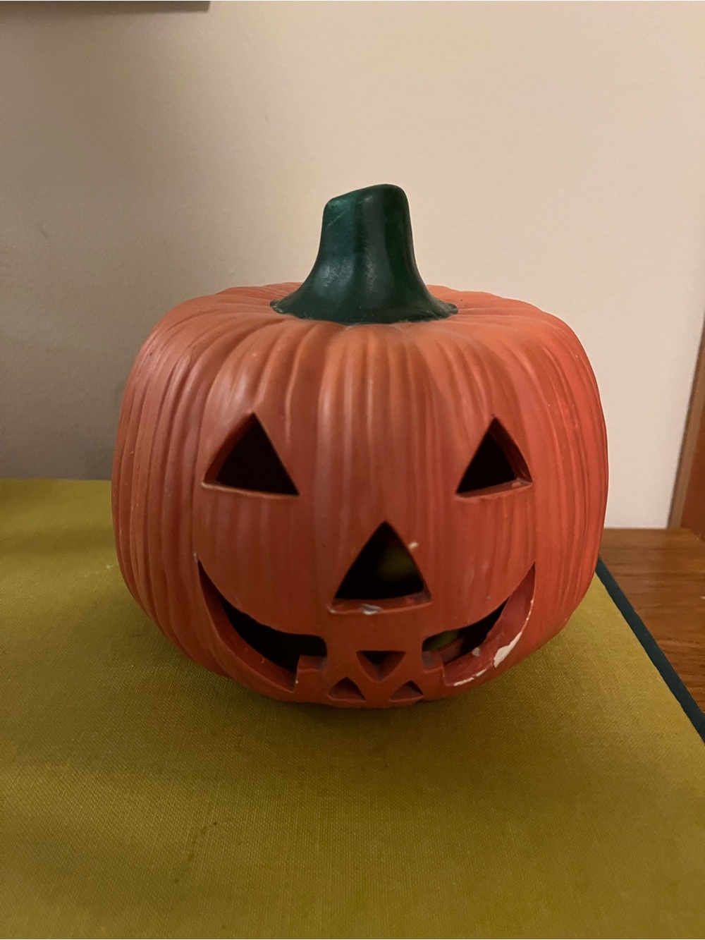 Ceramic Jack-O'-Lantern Pumpkin Decor in Orange and Dark Green
